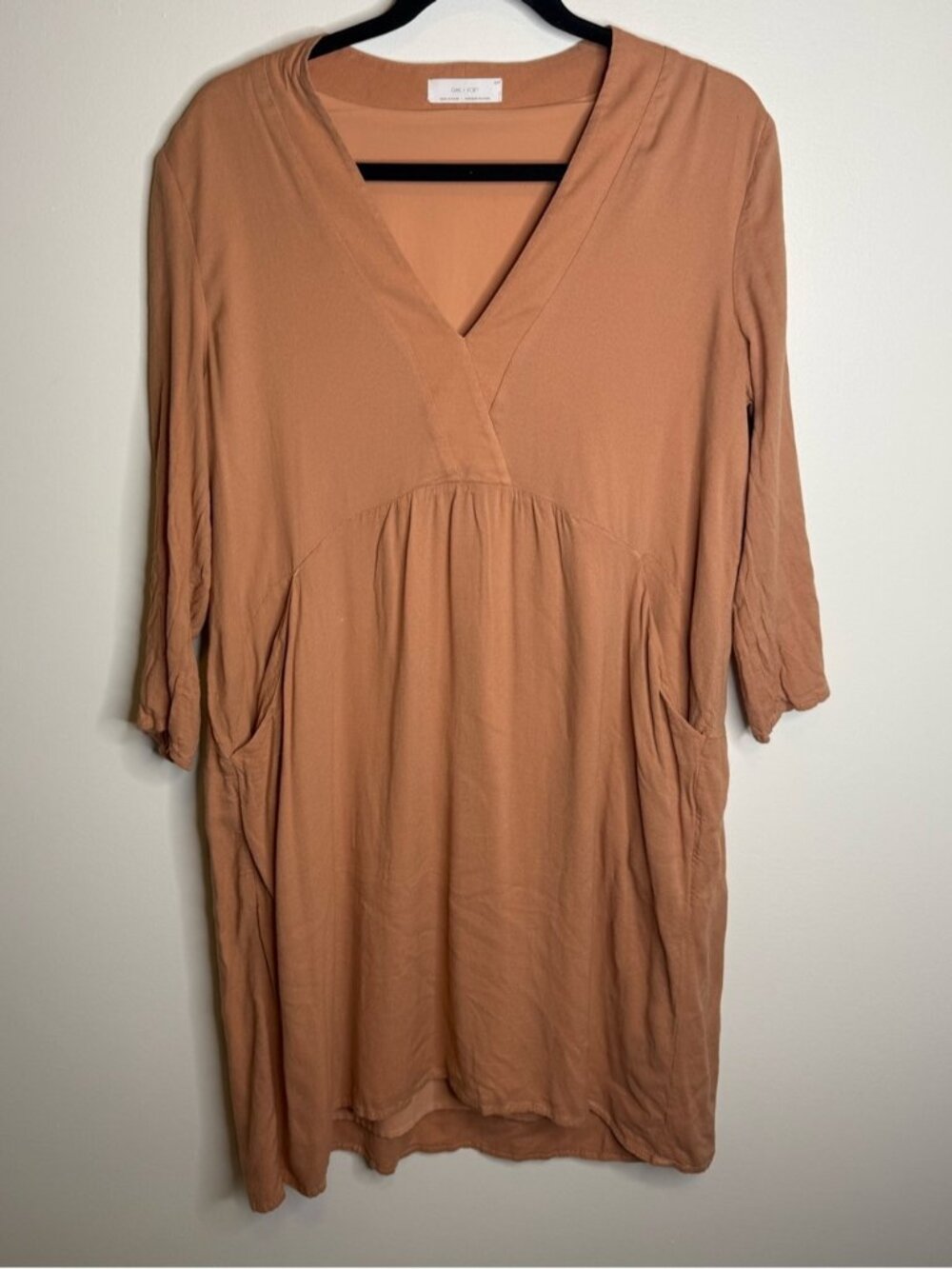 OAK + FORT Rust-Tone V-Neck Tunic with Pockets